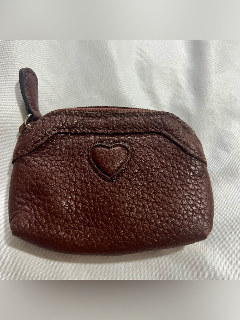 Brighton Brown Heart Mini Coin Purse Zip Pouch Leopard Lining